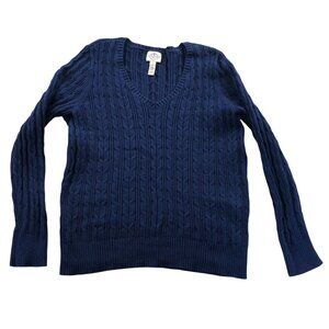 St. Johns Bay Men Sweater XL Navy Cable Knit V-Neck Pullover Cozy Casual Classic